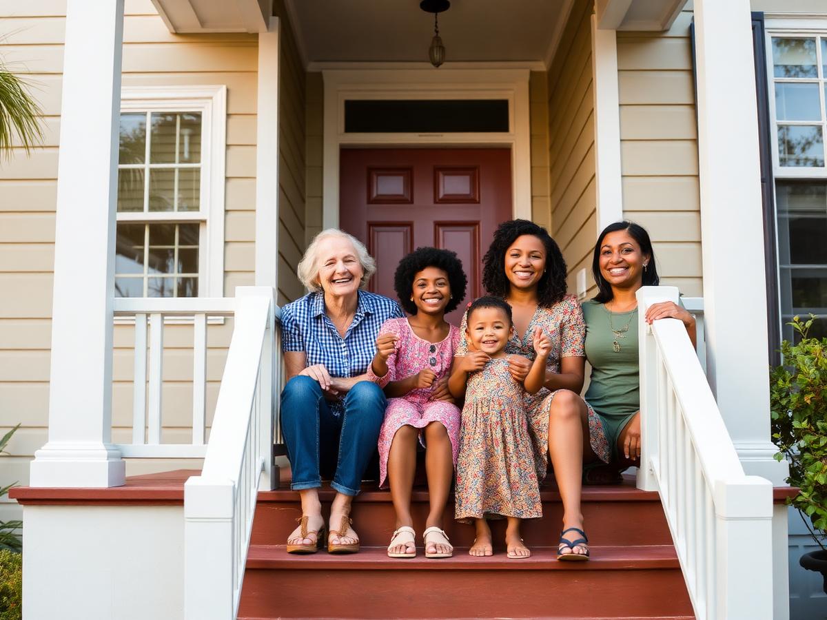A multi-generational family on the porch of their CHA home